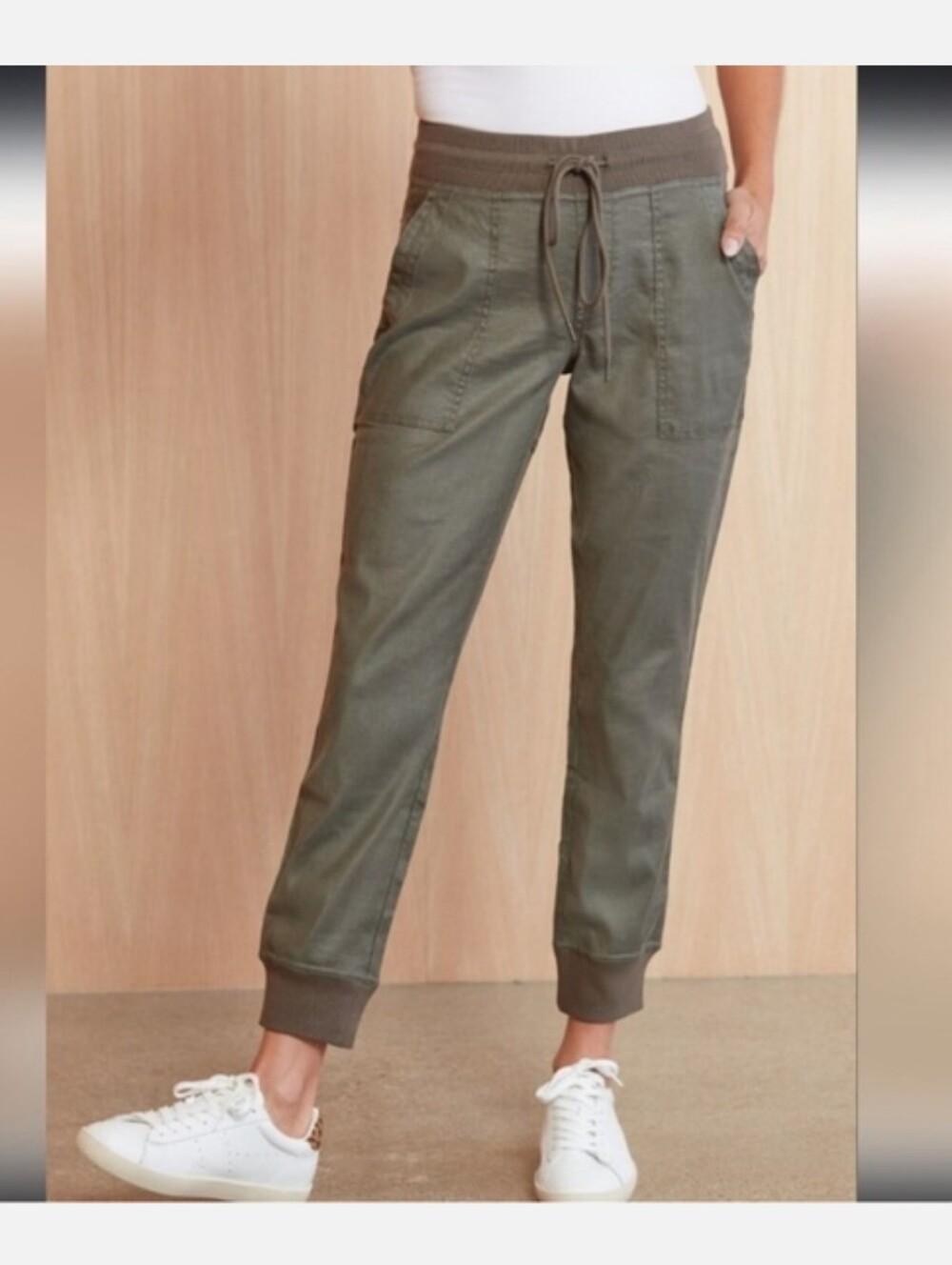 Level 99 Errand Cargo Utility Jogger Pants Linen Blend Women's L Preppy